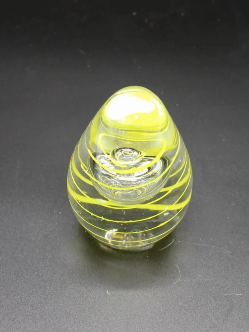 Egg-Shaped Art Glass Paperweight with Yellow Swirl